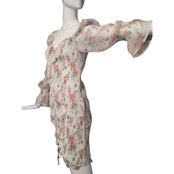 STORIA Women's Size Large Pastel Floral Smocked Chiffon Ruffle Whimsical Dress - Picture 5 of 10